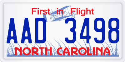 NC license plate AAD3498