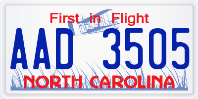 NC license plate AAD3505