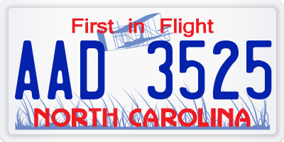 NC license plate AAD3525