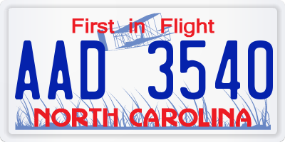 NC license plate AAD3540