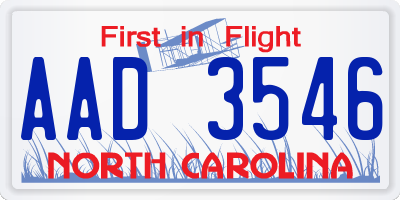 NC license plate AAD3546