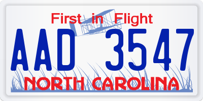 NC license plate AAD3547