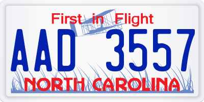 NC license plate AAD3557