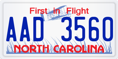 NC license plate AAD3560