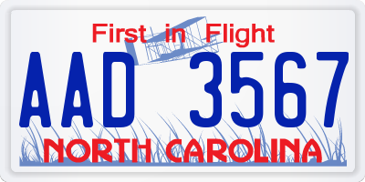 NC license plate AAD3567
