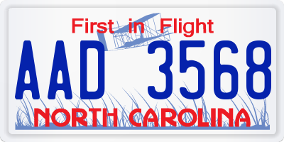 NC license plate AAD3568