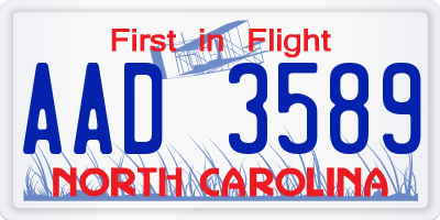 NC license plate AAD3589