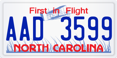 NC license plate AAD3599