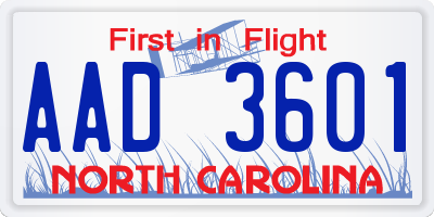 NC license plate AAD3601