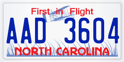 NC license plate AAD3604