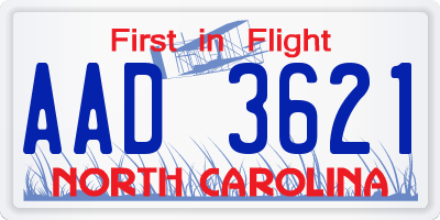 NC license plate AAD3621