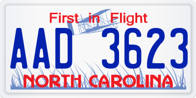 NC license plate AAD3623