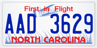 NC license plate AAD3629