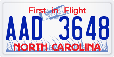 NC license plate AAD3648