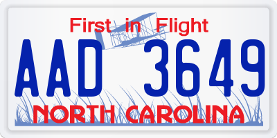 NC license plate AAD3649