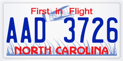 NC license plate AAD3726