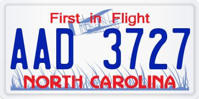 NC license plate AAD3727