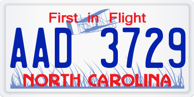 NC license plate AAD3729