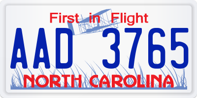 NC license plate AAD3765