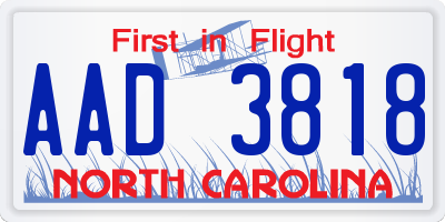 NC license plate AAD3818