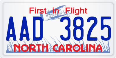 NC license plate AAD3825