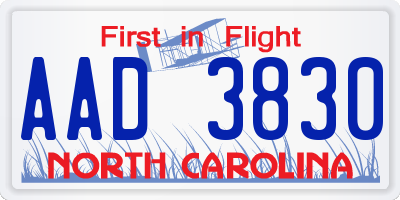 NC license plate AAD3830