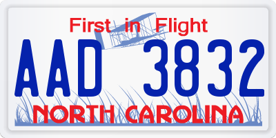 NC license plate AAD3832