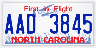 NC license plate AAD3845