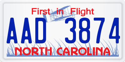 NC license plate AAD3874