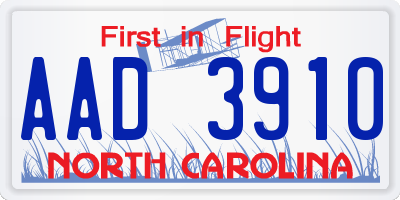 NC license plate AAD3910