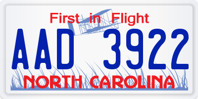 NC license plate AAD3922