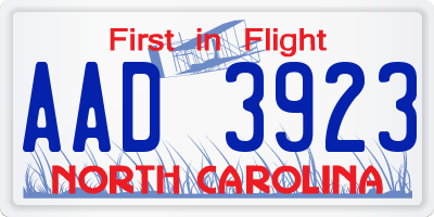NC license plate AAD3923