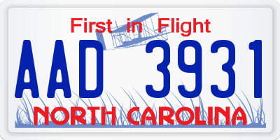 NC license plate AAD3931
