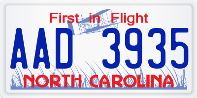 NC license plate AAD3935
