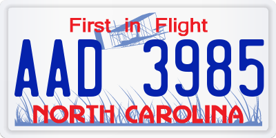 NC license plate AAD3985