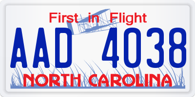 NC license plate AAD4038