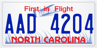 NC license plate AAD4204