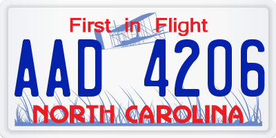NC license plate AAD4206