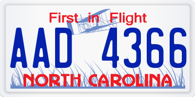 NC license plate AAD4366
