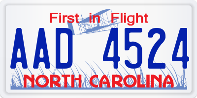 NC license plate AAD4524