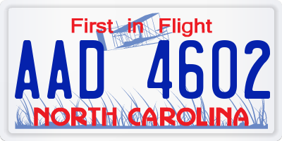 NC license plate AAD4602