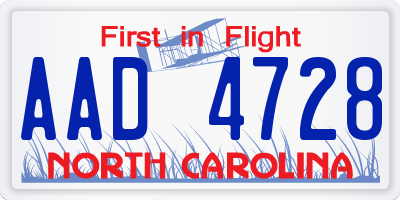 NC license plate AAD4728