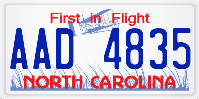 NC license plate AAD4835