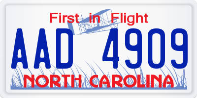 NC license plate AAD4909