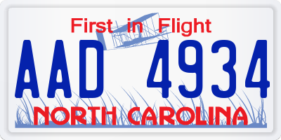 NC license plate AAD4934