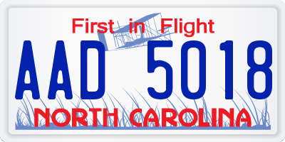 NC license plate AAD5018