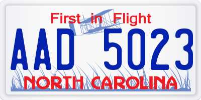 NC license plate AAD5023