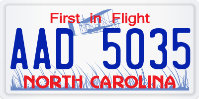 NC license plate AAD5035