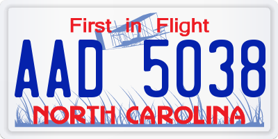NC license plate AAD5038
