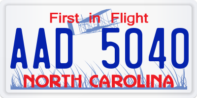 NC license plate AAD5040